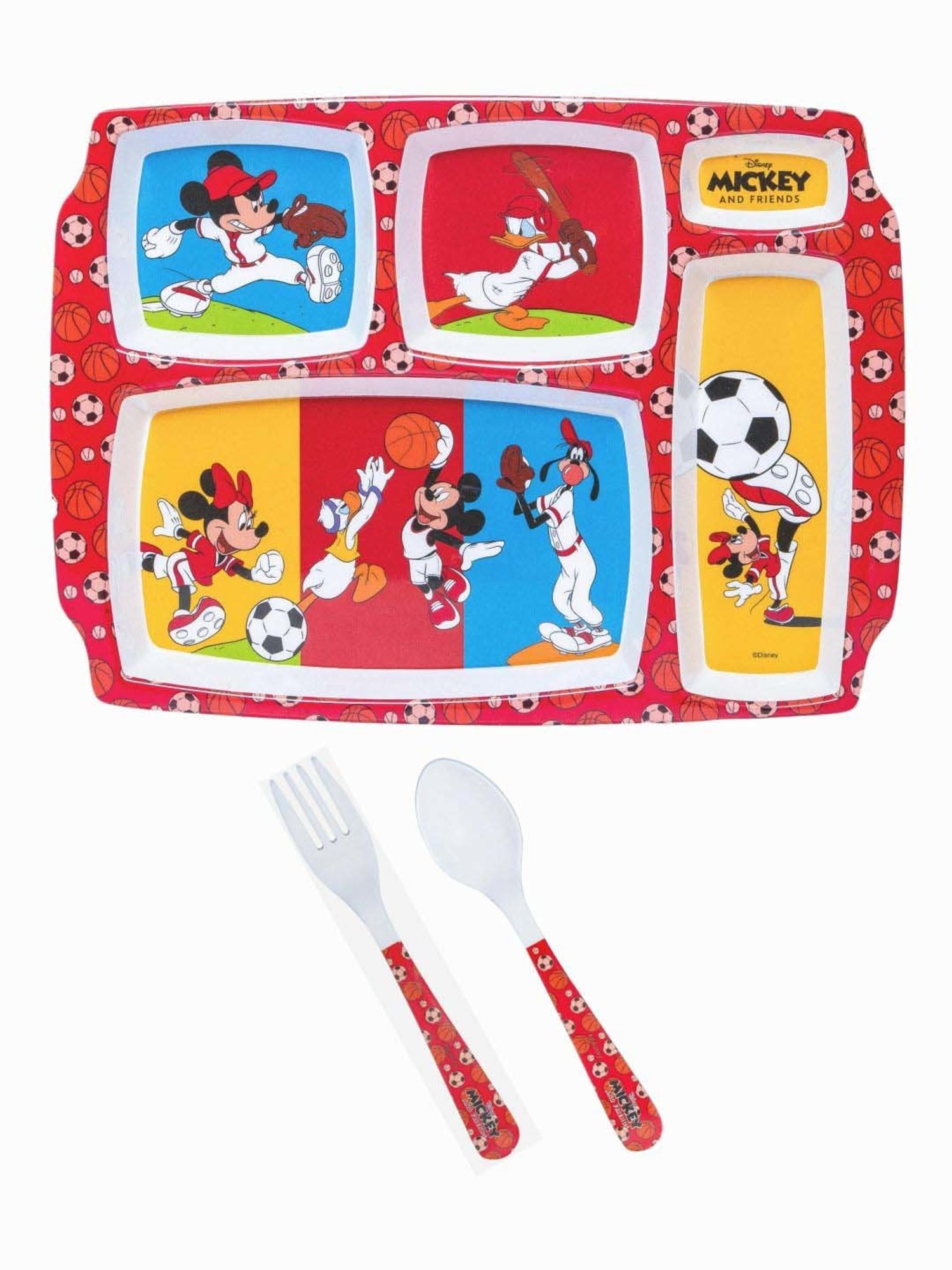 Servewell Mickey Red Melamine Rectangle Kids 3Pcs Dinner Set