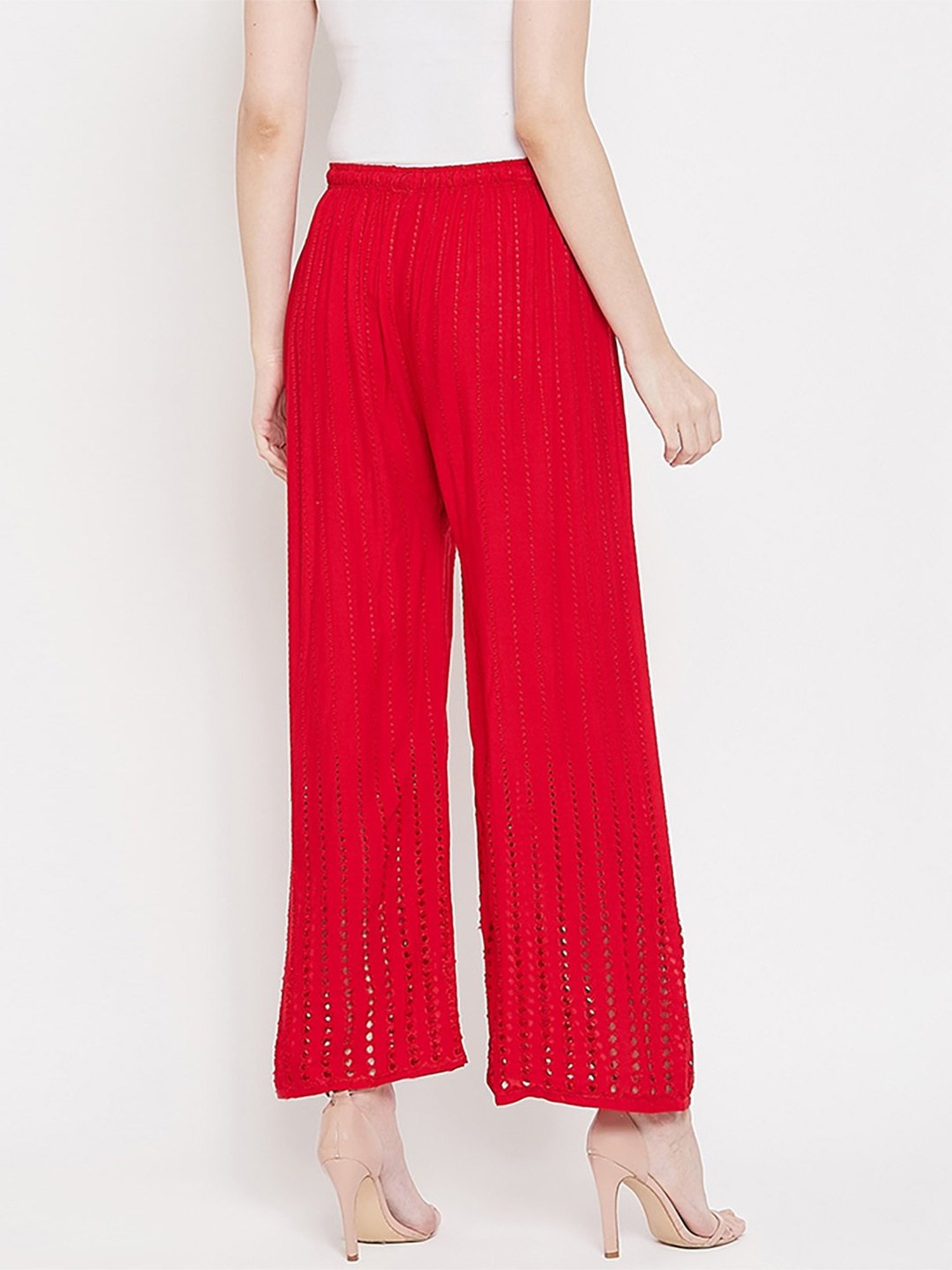 Castle Red Embroidered Palazzos