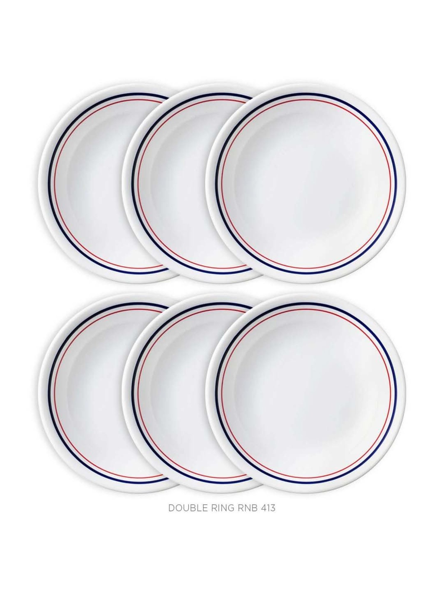Corelle Livingware Double Ring Red-N-Blue Pack Of 6 17cm Soup Plate Double Ring Rnb 413