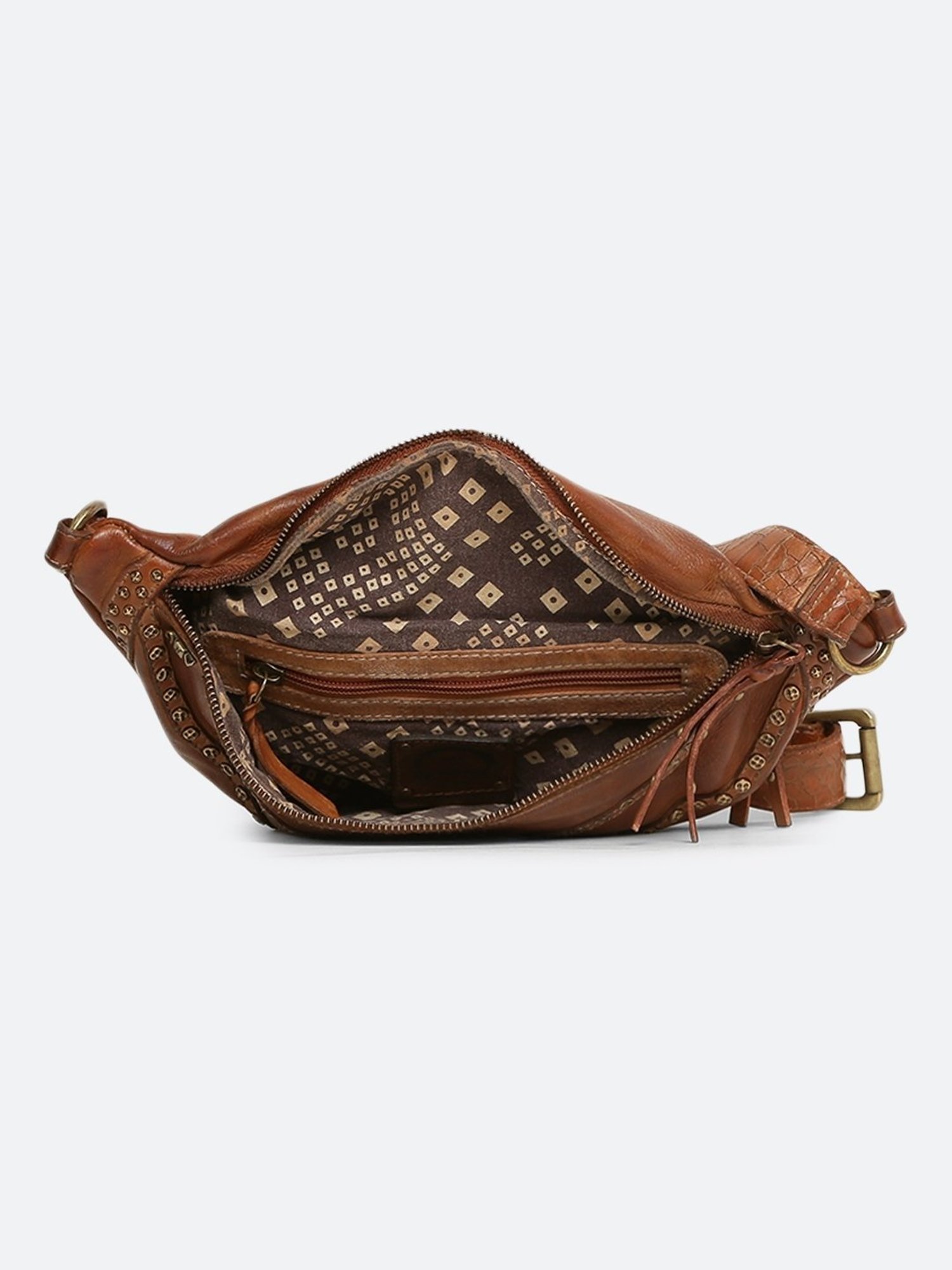 Art N Vintage Biker Cognac Leather Textured  Waist Pouch