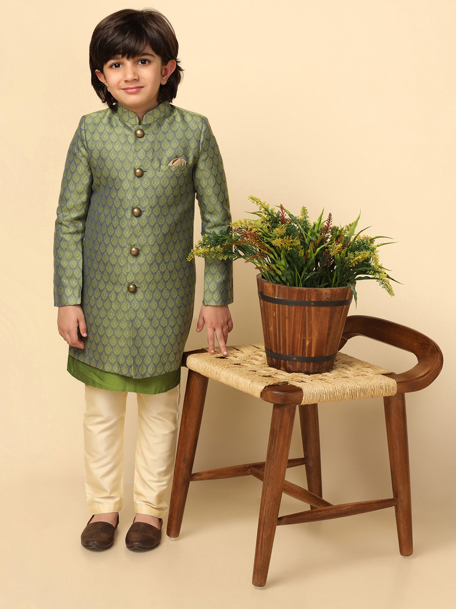 AJ Dezines Kids Black Embellished Full Sleeves Sherwani with Pants