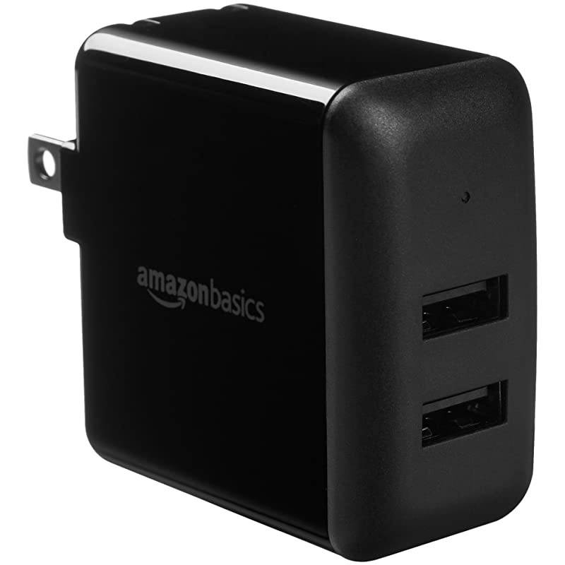 Basics Dual-Port USB Wall Charger for Phone, iPad, and Tablet, 2.4 Amp, Black