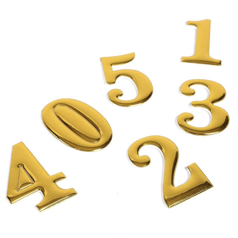 Set of 2 Gold Self-Adhesive House Number Stickers, 2 x 1.2 x 0.1 inch 3D Shape Self-sticking Label for Room, Apartment, Address, Mailboxes, Signboards