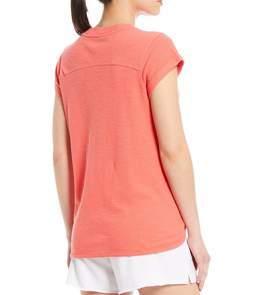 Calvin Klein Performance Tic Tac Toe Roll Cuff Short Sleeve V-Neck Top