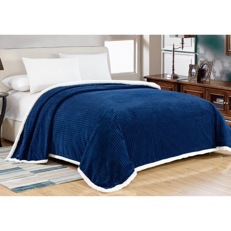 Ultra Plush Reversible Sherpa Elite Blanket Navy 90" x 90" - NAVY