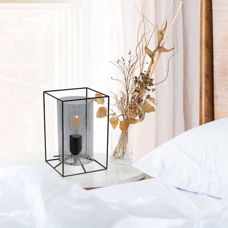 Small Framed Table Lamp with Cylinder Glass Shade Smoke - Lalia Home