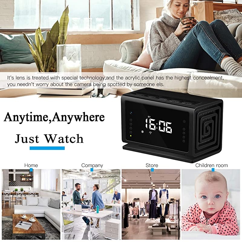 Hidden Camera  Spy Camera Wireless Security Nanny Cam with 1080P Full HD WiFi Night Vision Motion Detection Bluetooth SpeakerFM RadioCell Phone AppNo Sound Recording