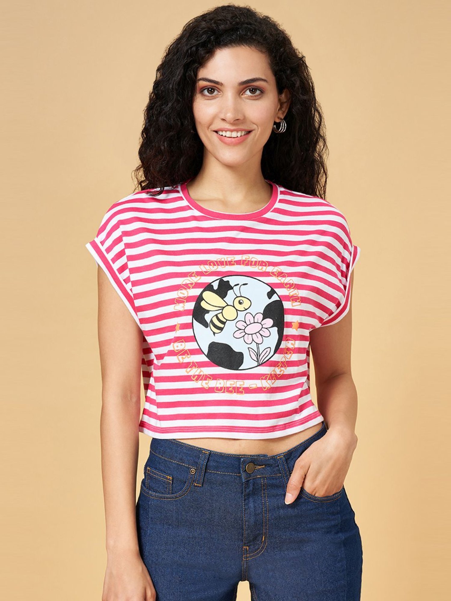 YU by Pantaloons Pink Printed Top