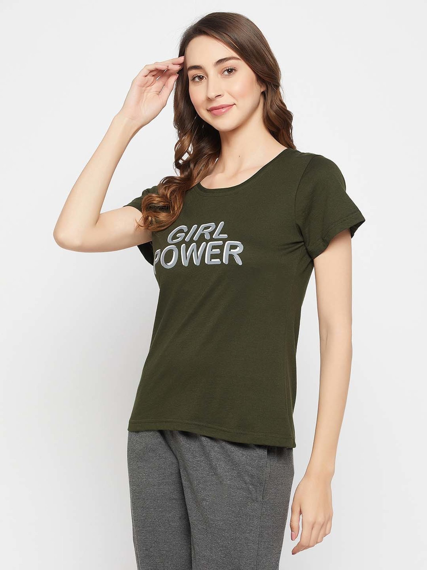 Clovia Green Graphic Print T-Shirt