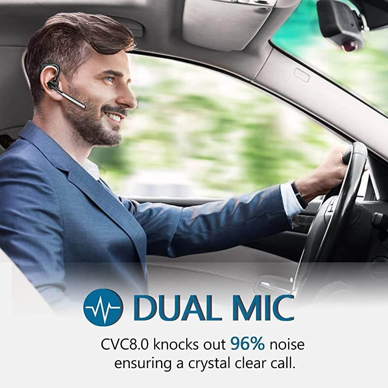 Bluetooth Headset CVC80 Noise Cancelling Dual Mic  Wireless Bluetooth Earpiece V50 HandsFree Earphones Compatible with iPhone and Android Cell Phones DriverTruckerBusiness