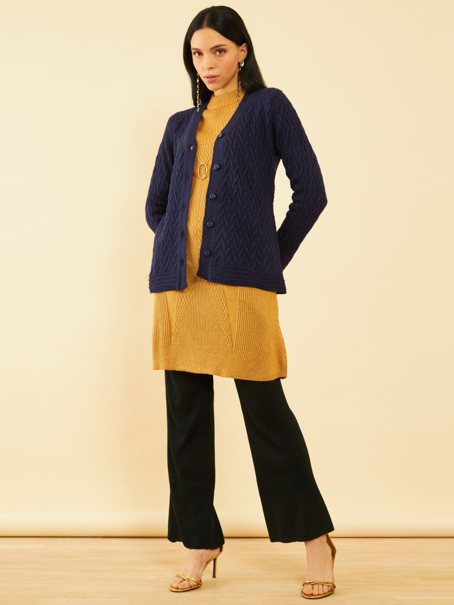 Soch Navy Self Pattern Cardigan