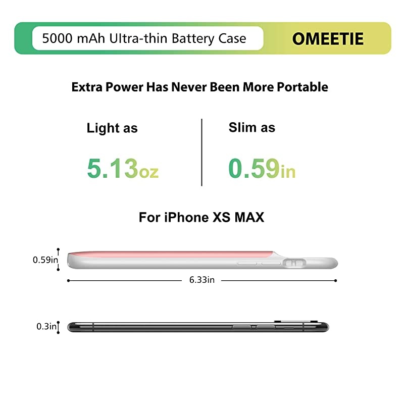 iPhone Xs Max Battery Case, 5000mAh Rechargeable Charging Case for iPhone Xs Max, Portable Protective Charger Case Compatible with iPhone Xs Max(6.5 inch) by  (Pink)