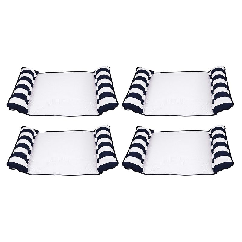 Aqua Leisure AQL12674S1Z 4 in 1 Inflatable Monterey Hammock Beach Pool Float Chair Lounger, Navy Striped (4 Pack)