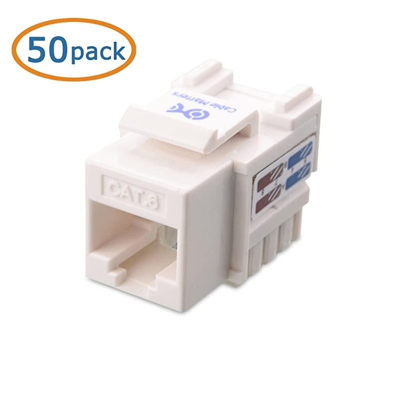 UL Listed 50Pack RJ45 Keystone Jack in White with Keystone PunchDown Stand