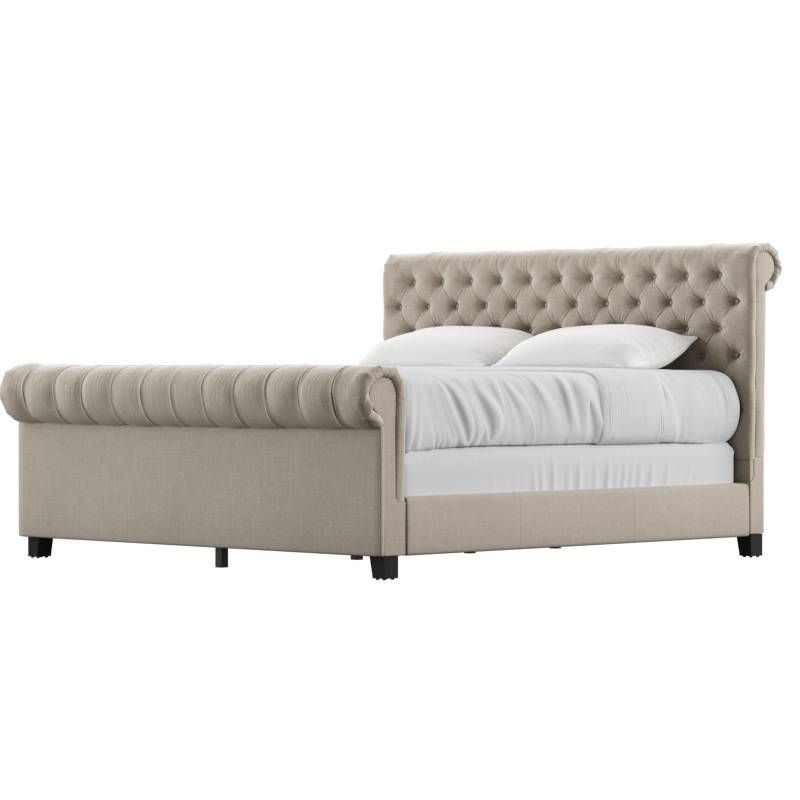 King Dimme Rolled Top Tufted Bed Platform Linen Beige - Inspire Q