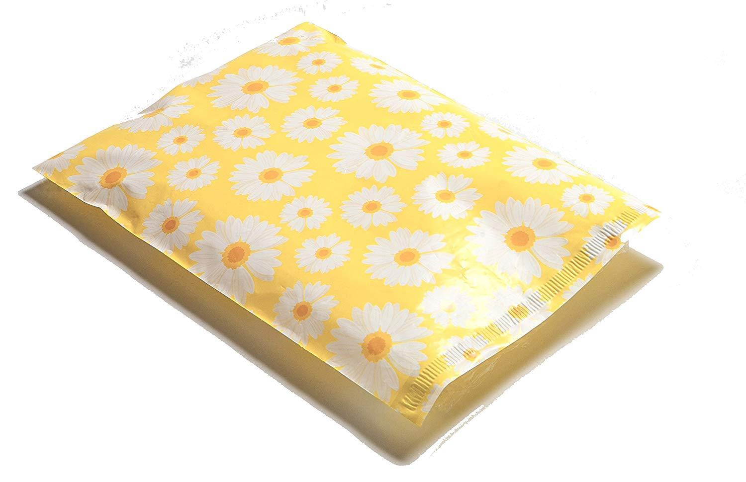 10x13 Yellow & White Daisy Designer Poly Mailers Shipping Envelopes Boutique Custom Bags (100)