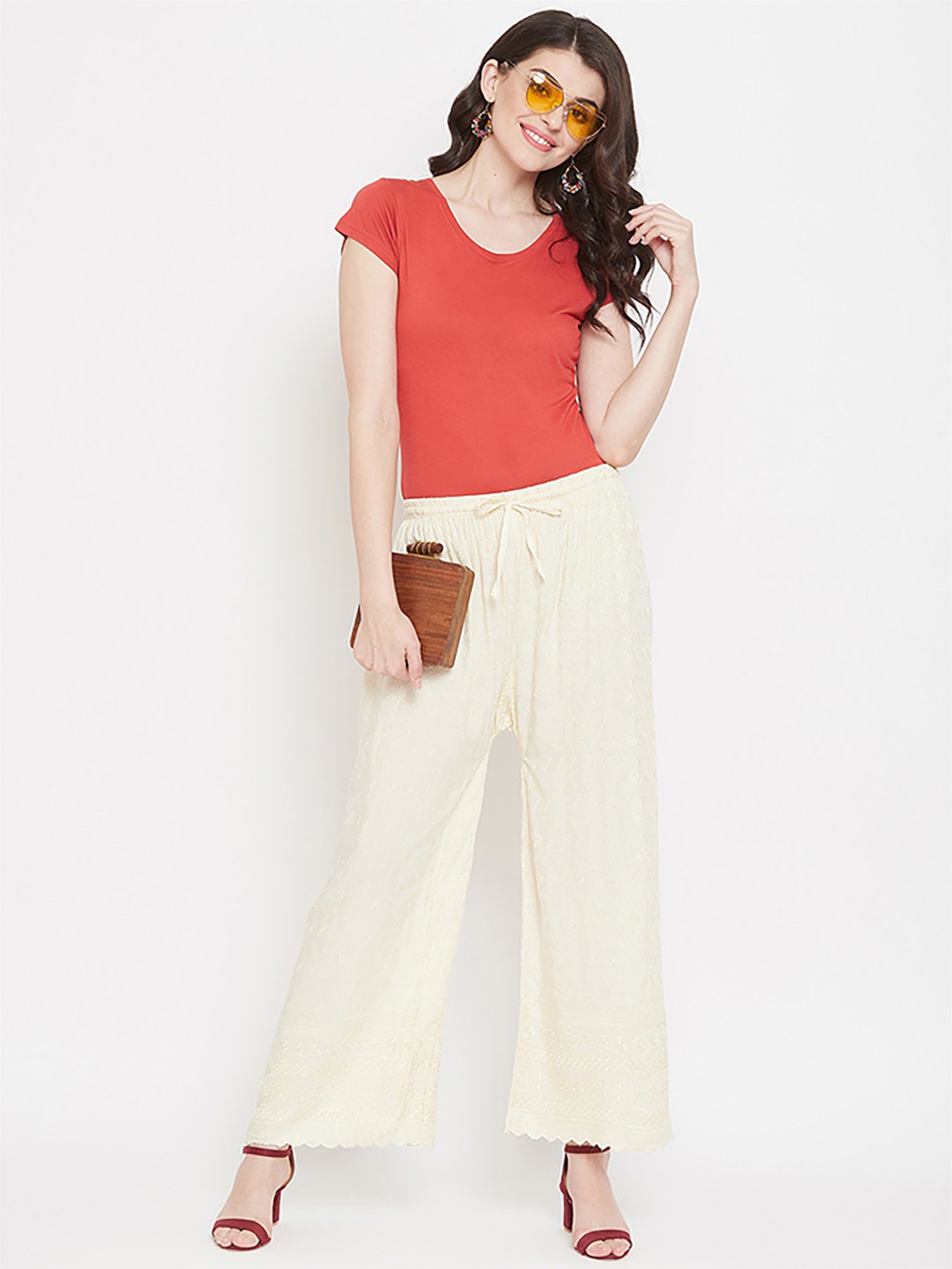 Castle Cream Embroidered Palazzos