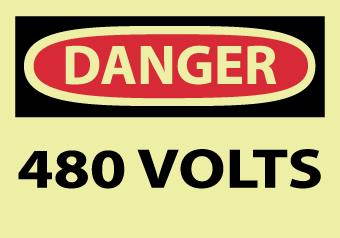 NMC GD101AP-DANGER, 480 VOLTS, 3X5, PS VINYLGLOW (PAK OF 5)