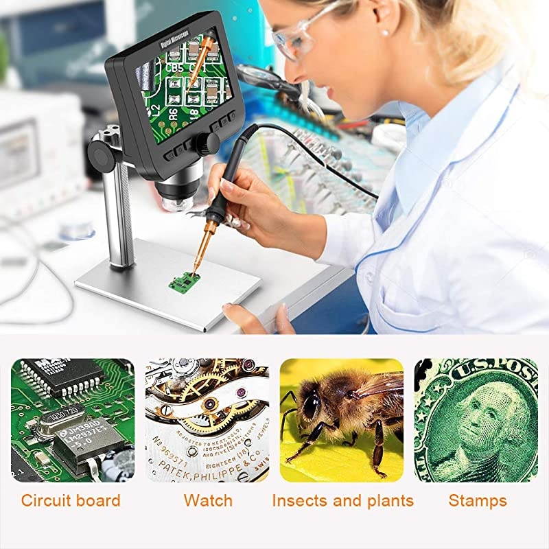 LCD Digital Microscope  43 Inch 1080P 2 Megapixels 1000X Magnification Zoom Wireless USB Stereo Microscope Camera Compatible with iPhone Android iPad MAC Windows with 32GB TF Card