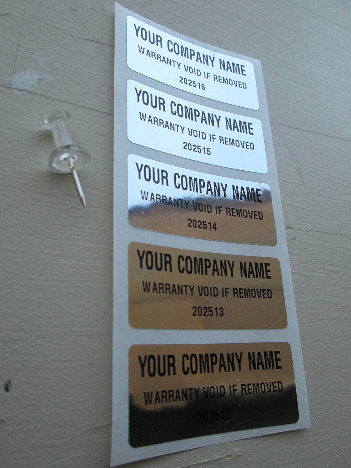 1000 Custom Chrome Tamper Evident Warranty Void High Security Labels Stickers (1.75 x .75 Inches)