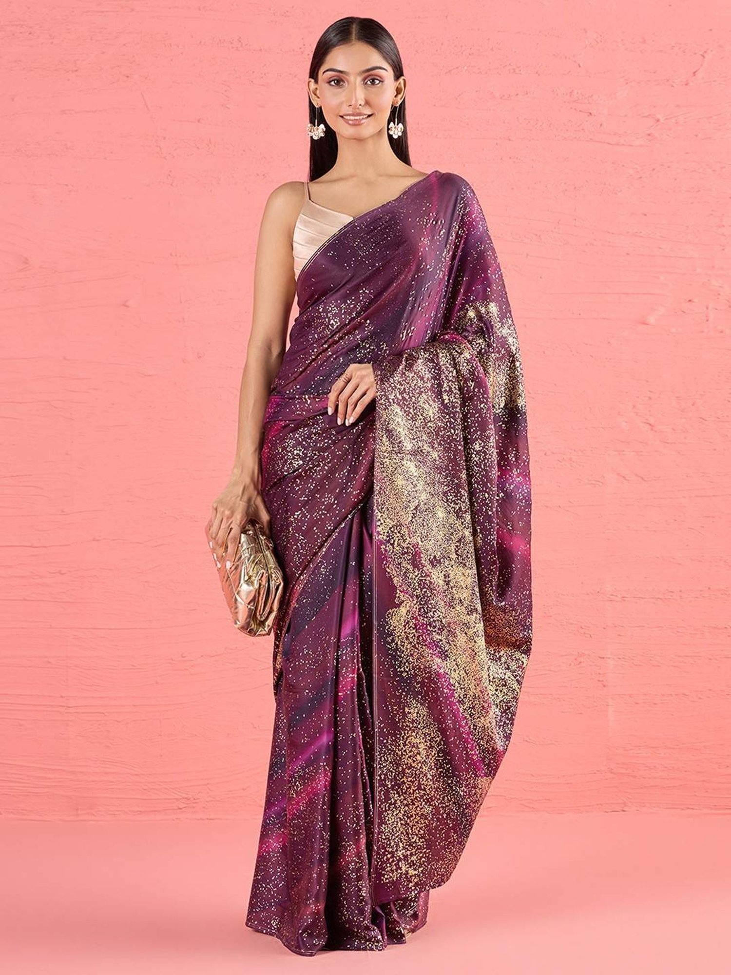 navyasa by liva Purple Printed Saree With Unstitched Blouse