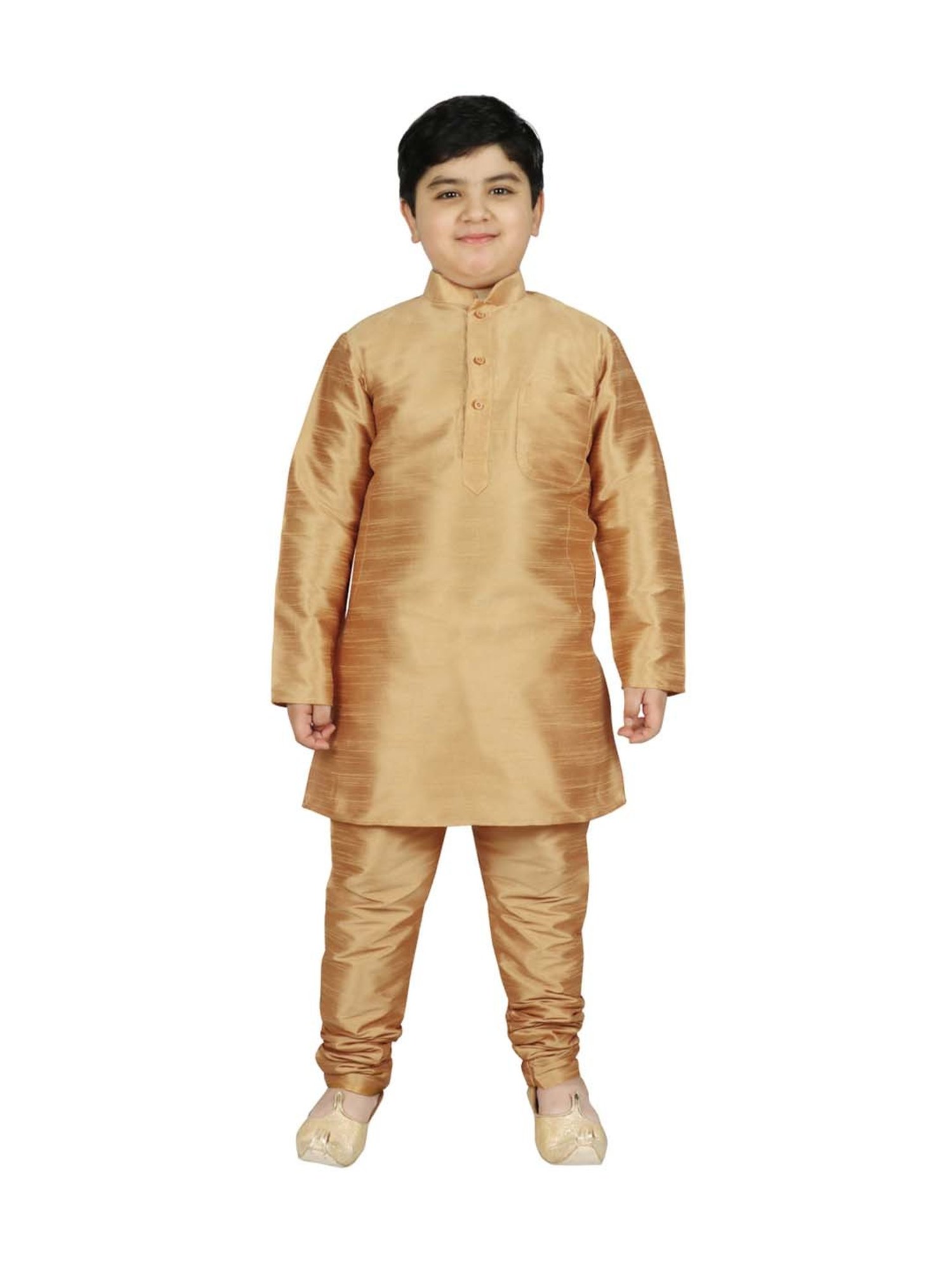 SG Yuvraj Kids Gold & Yellow Textured Pattern Full Sleeves Kurta Set