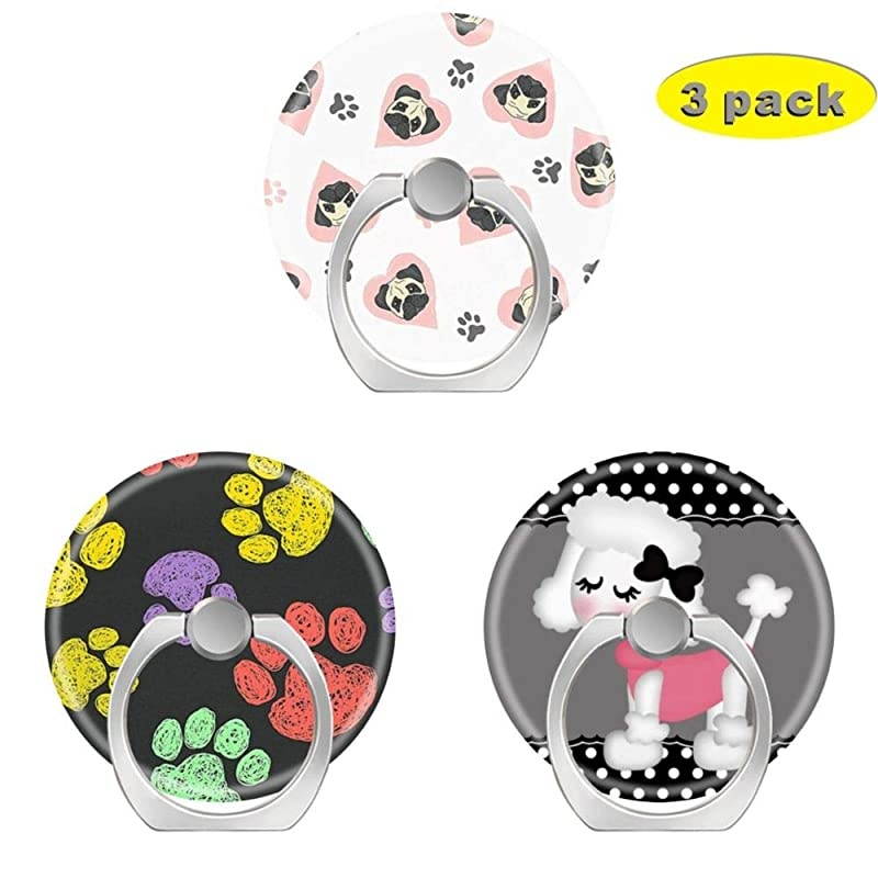 Phone Finger Ring Holder Stand with Car Mount for Smartphone and TabletKickstand 360 Rotation Grip Stand Dog Paw Prints Pug Doggy