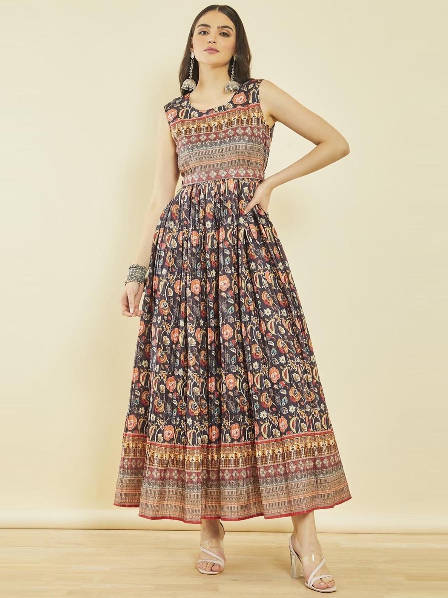 Saffron Threads Red Ethnic Dresses