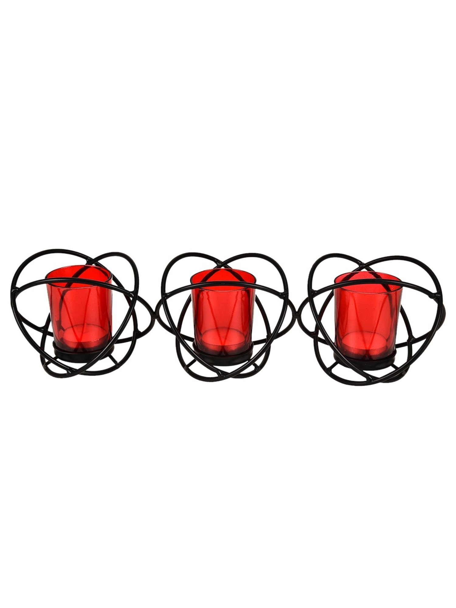 HOSLEY Black Iron Decorative Tealight Holders with Glass - Set of 3