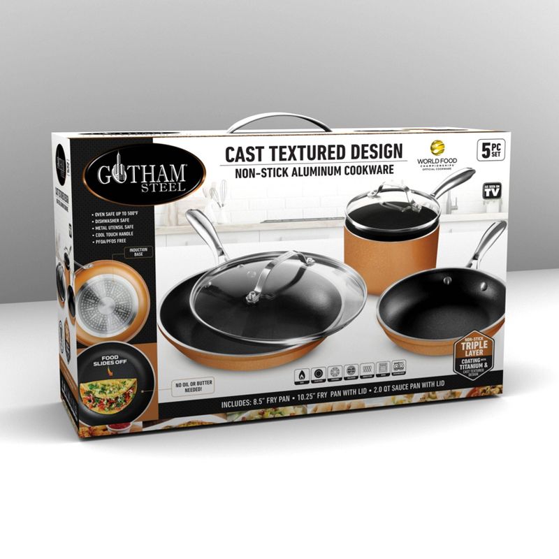 Gotham Steel Cast Textured Copper 5pc Cookware Set