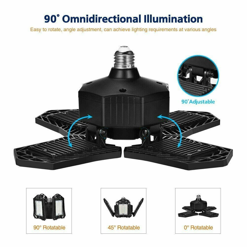 120W 12000LM Deformable LED Garage Light Super Bright Shop Ceiling Lights Bulb