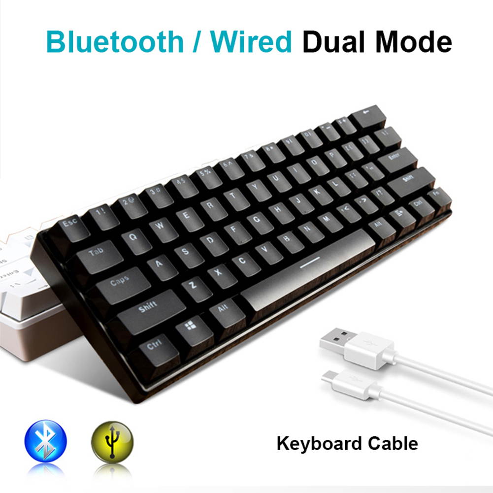 Mechanical Keyboard, RK61 Wired / Wireless Bluetooth 61 Keys LED Backlit USB Ergonomic Quickfire Keys Waterproof Gaming Keyboard with Full Anti-ghosting Keys  Rechargea Lithium Battery for Gamers