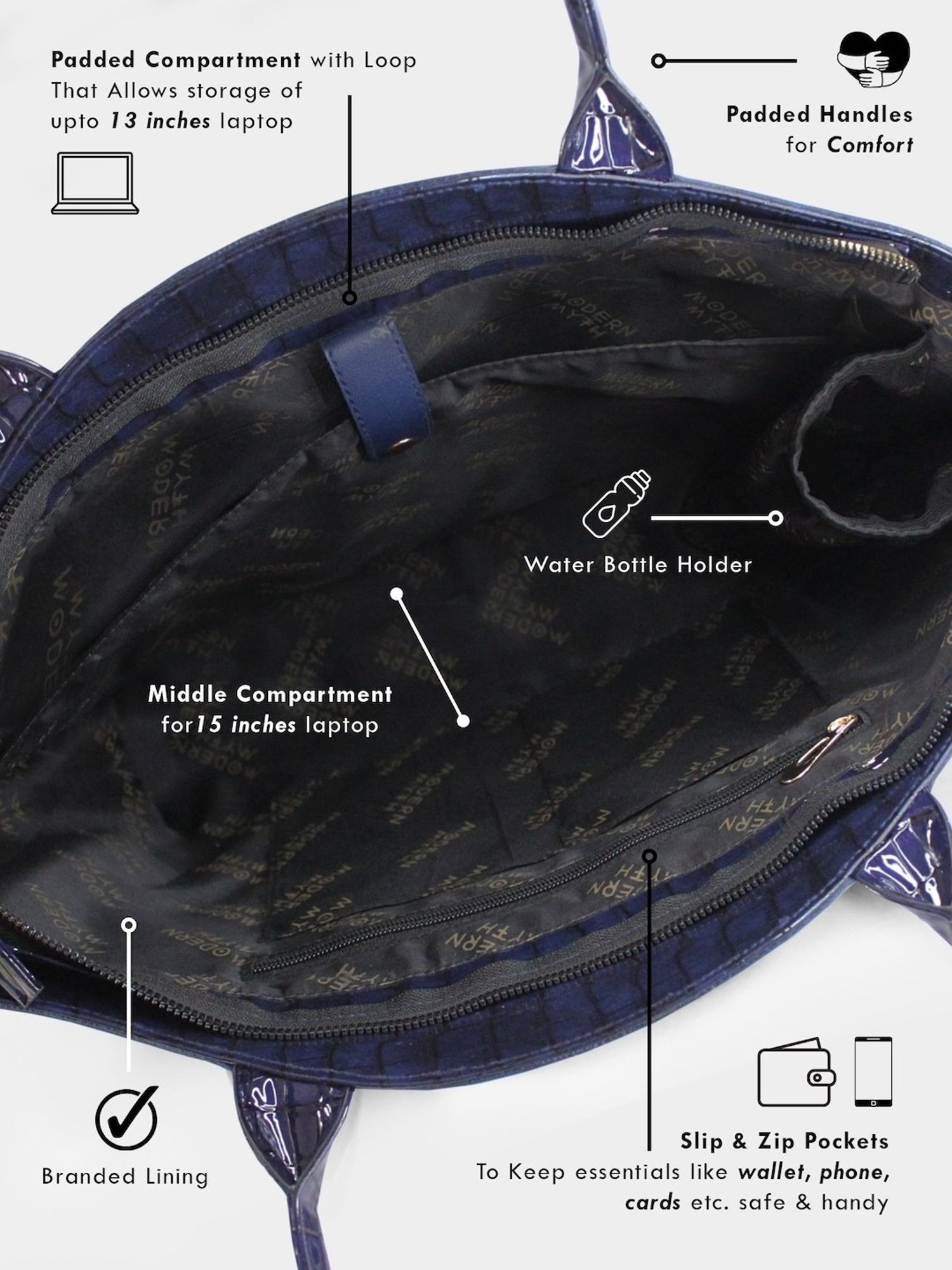 Modern Myth Blue Textured Medium Office Tote Bag