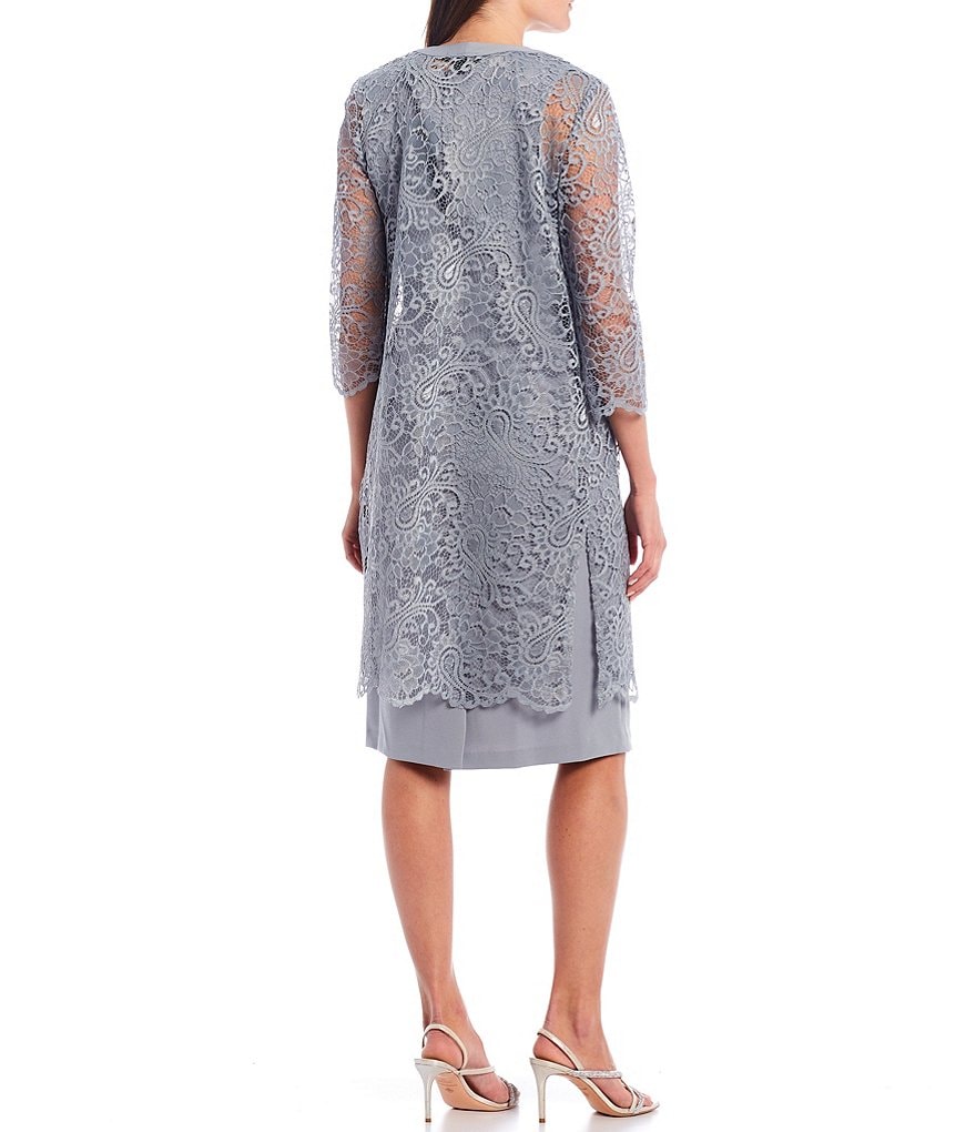 Le Bos Scalloped Lace V-Neck 3/4 Sleeve Jacket Dress