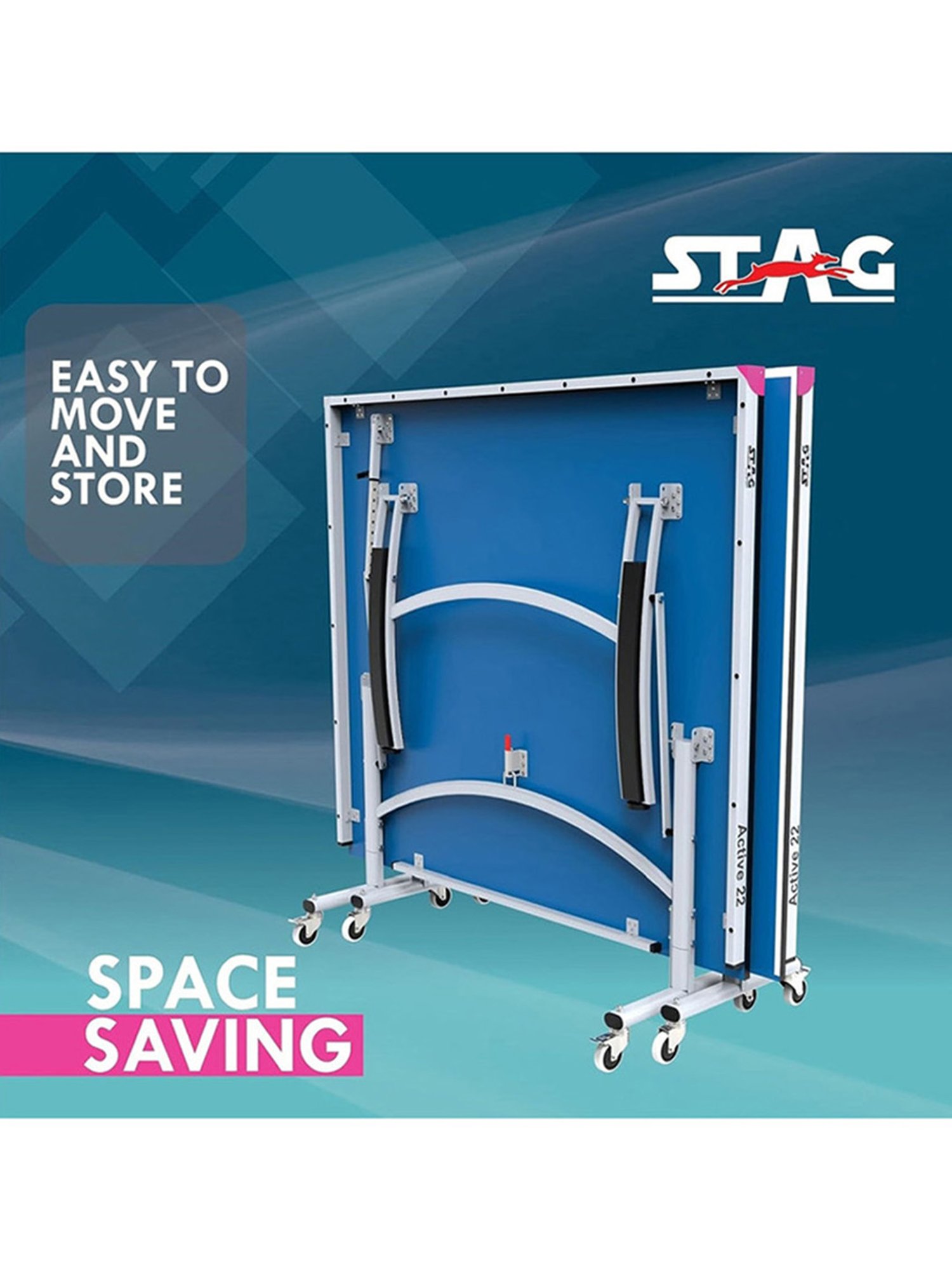Stag Global 22mm Active Series Professional Quick Easy Setup Table Tennis Table (Blue)