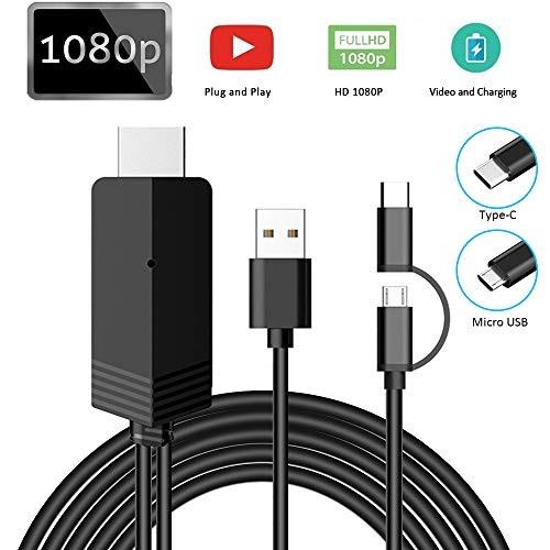 2in1 usb type c/micro usb to hdmi cable 6.6ft, weton mhl to hdmi adapter 1080p hd hdtv mirroring &charging cable, digital av video adapter for all android smartphones to tv/projector/monitor