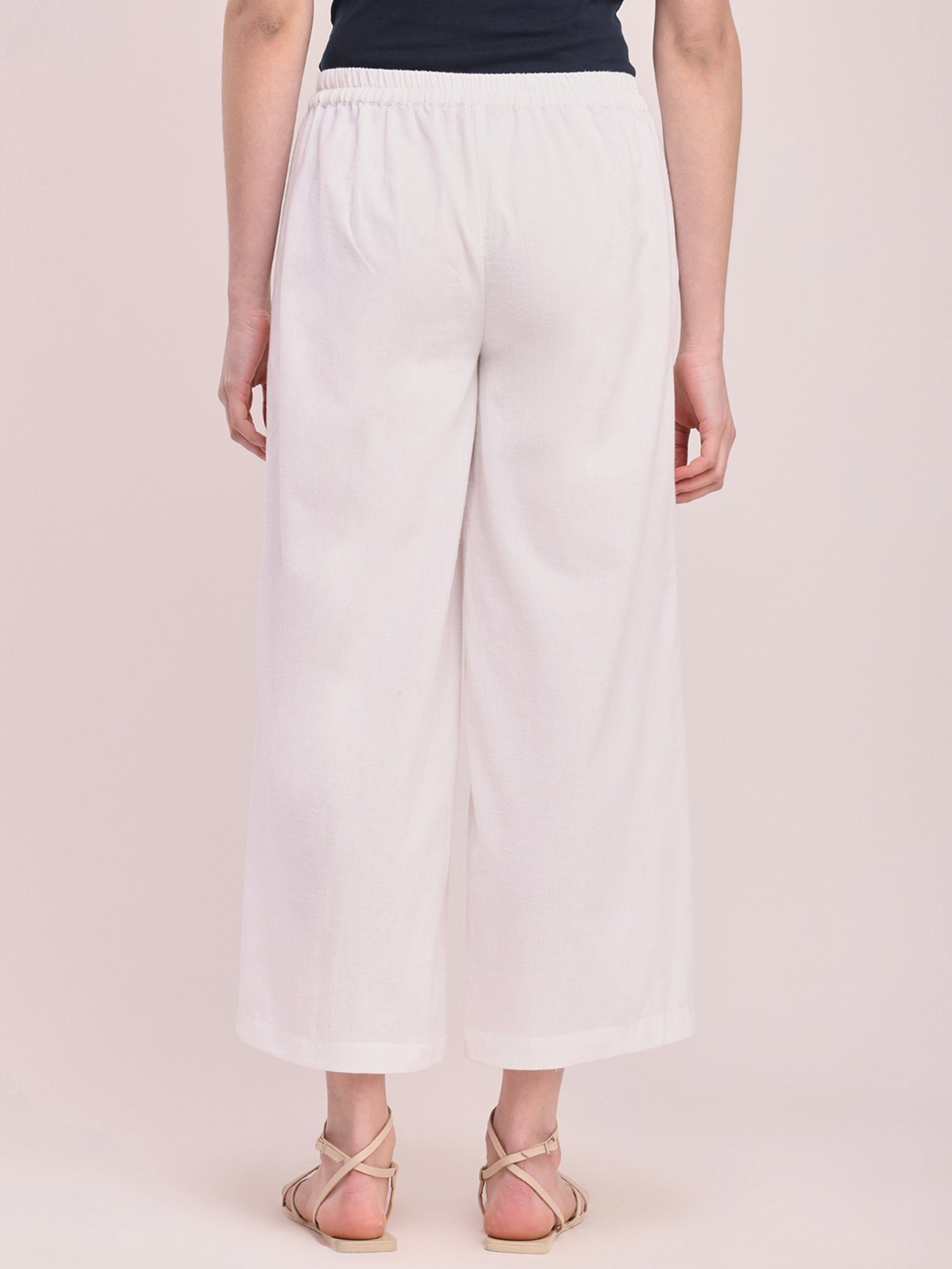 Pink Fort White Cotton Relaxed Fit Culottes