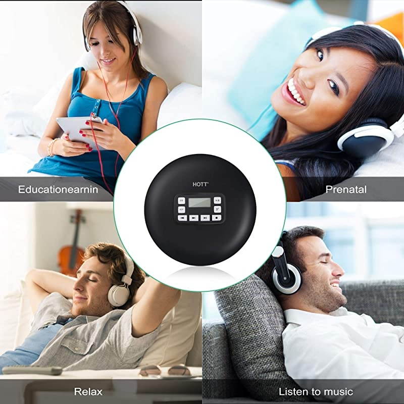 CD611T Bluetooth Portable cd Player for Home Travel and car with Stereo Headphones, Anti Shock Protection-Black