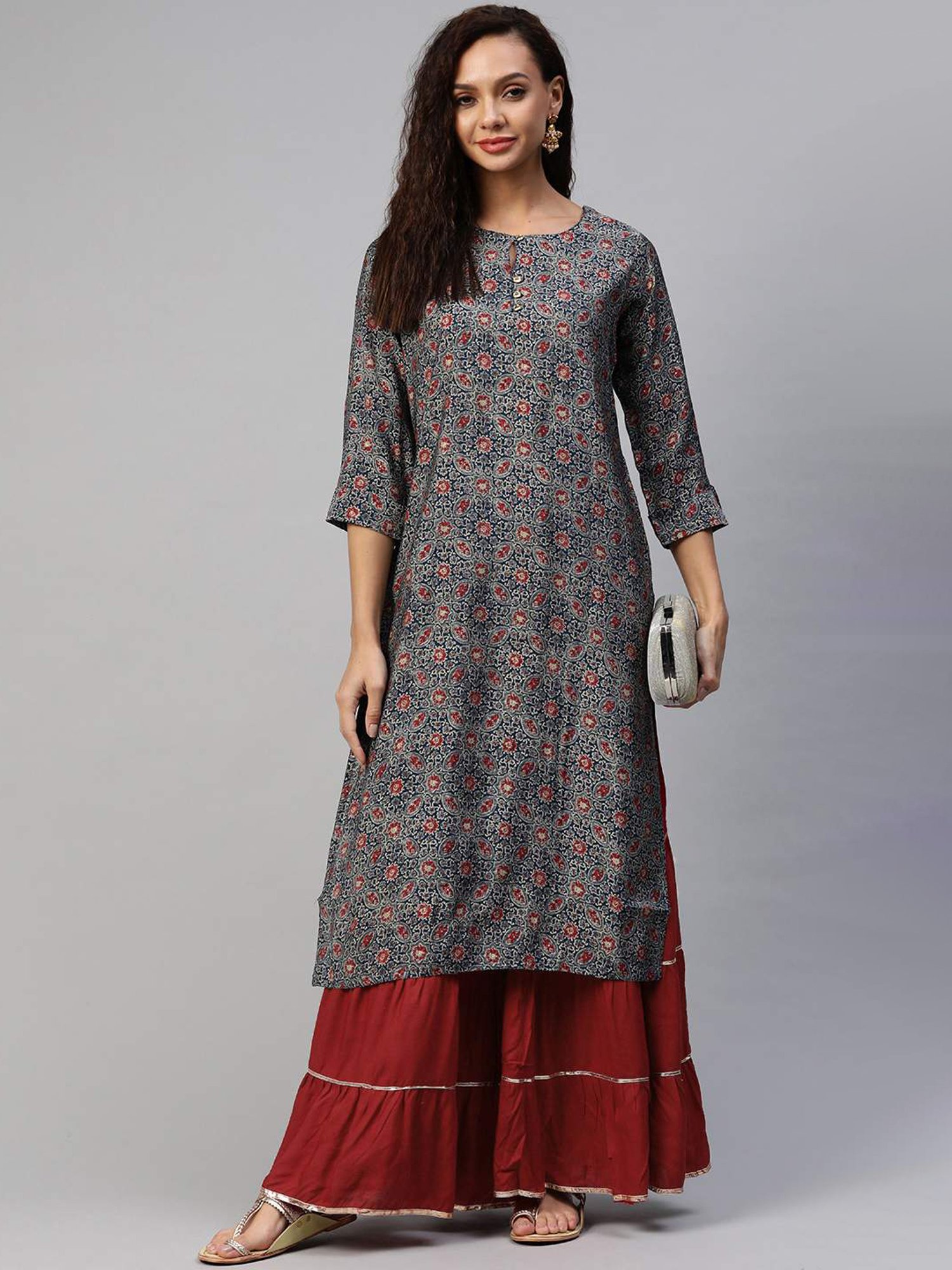 Aarika Blue Cotton Printed Straight Kurta
