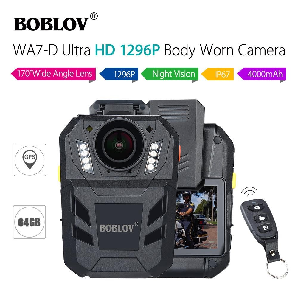 BOBLOV WA7-D Ultra HD 1296P 64GB 2.0" Night Vision Body Worn Camera Recorder Remote Control GPS 170&deg;FOV 4000mAh Guard Video Security Camcorder