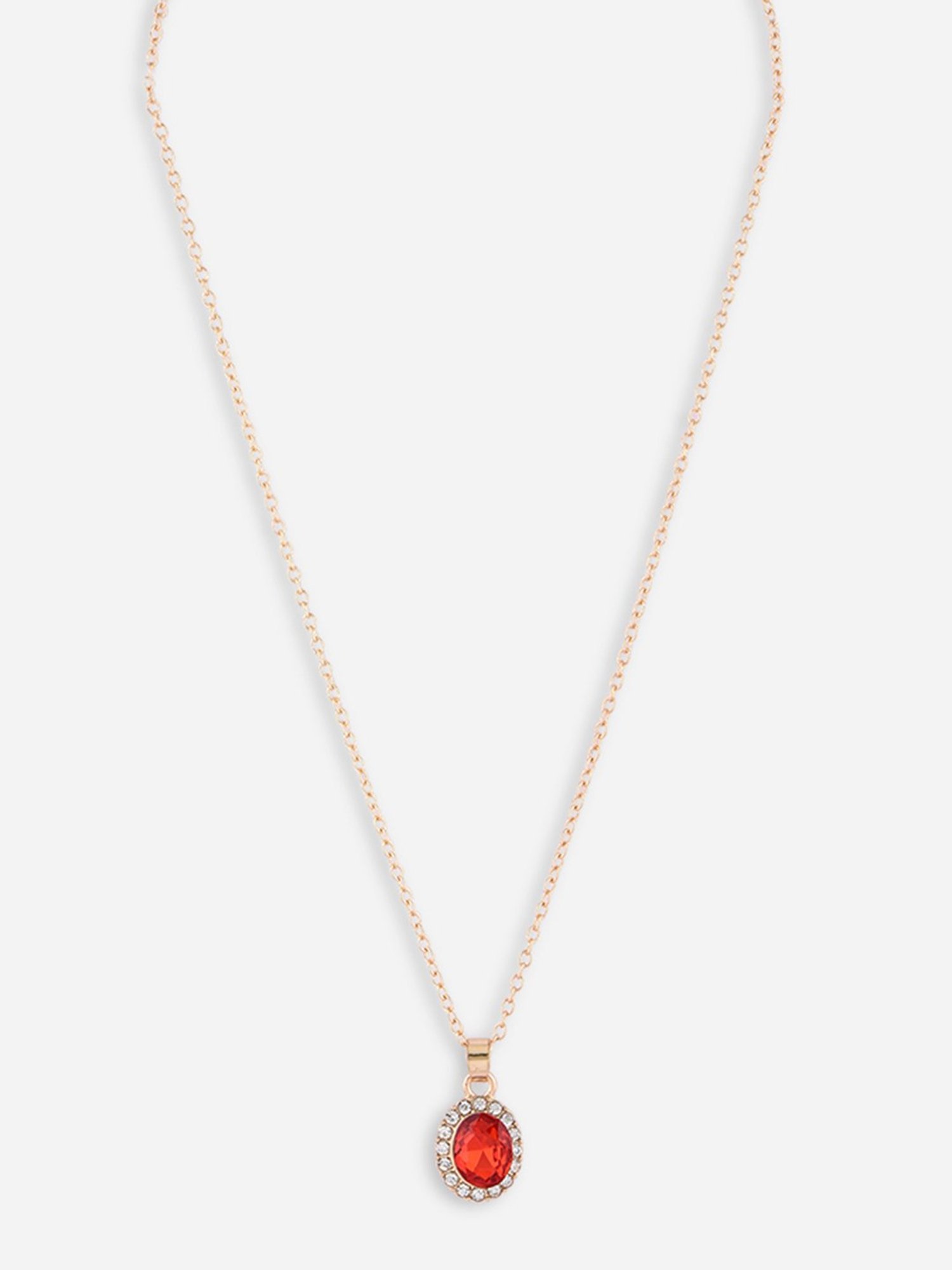 Toniq Red Gold-Plated Shape Cz Stone Casual Wear Charm Necklace for Women