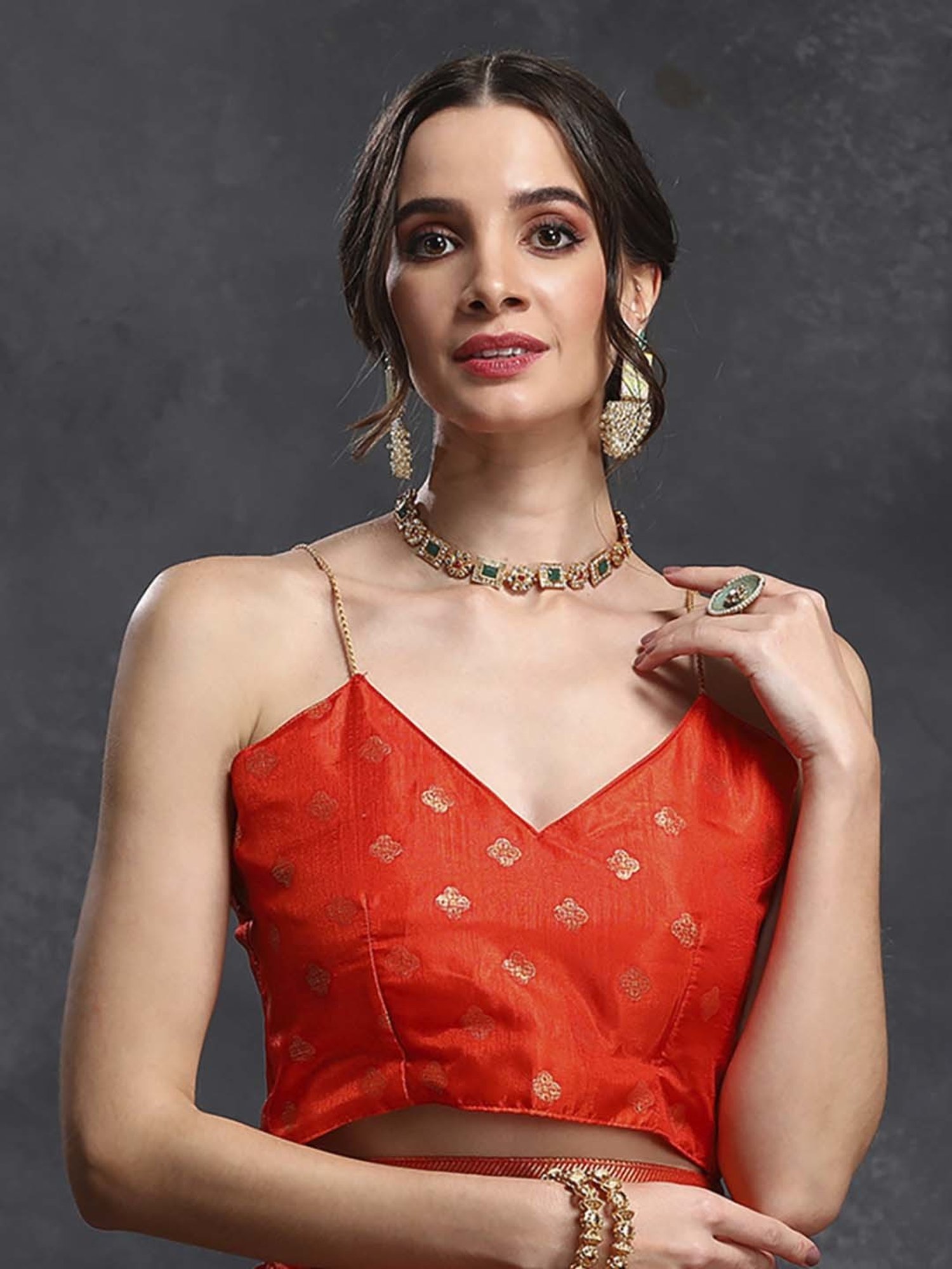 Saree Mall Pink & Orange Silk Printed Saree With Unstitched Blouse