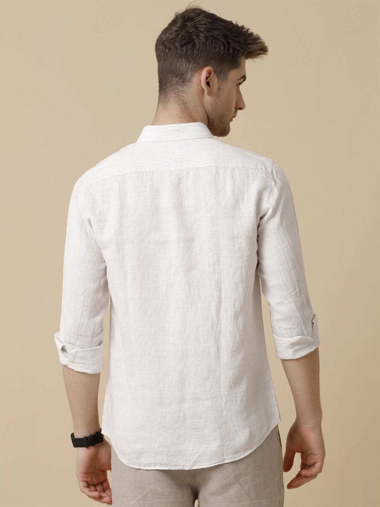 Linen Club Brown Linen Contemporary Fit Texture Shirt