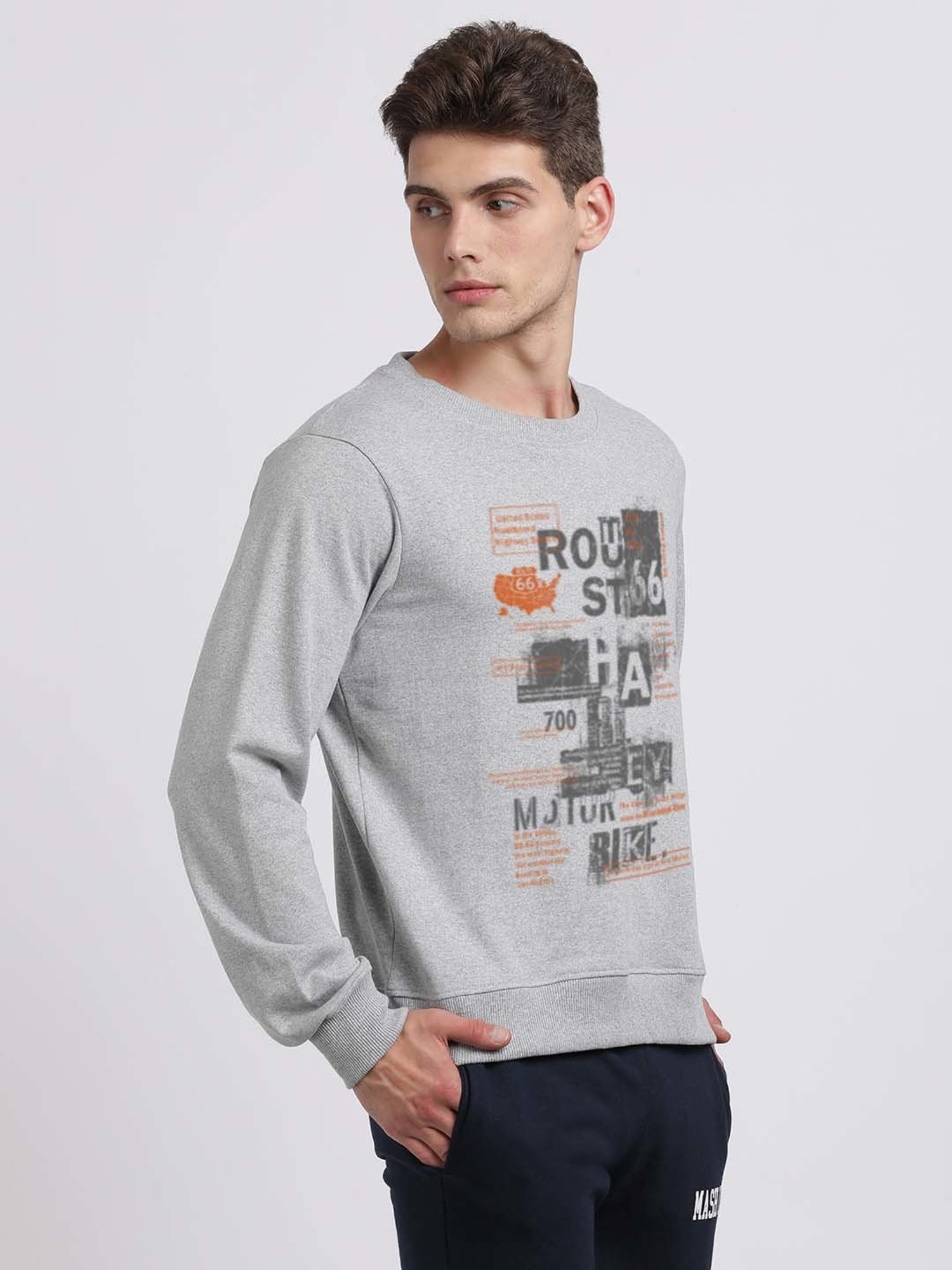 BLACK RADIO Grey Regular Fit Round Neck Printed Sweatshirt