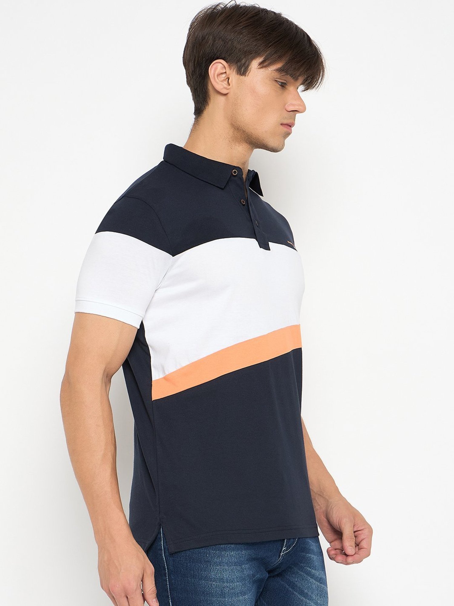Duke Navy Slim Fit Colour Block Polo T-Shirt