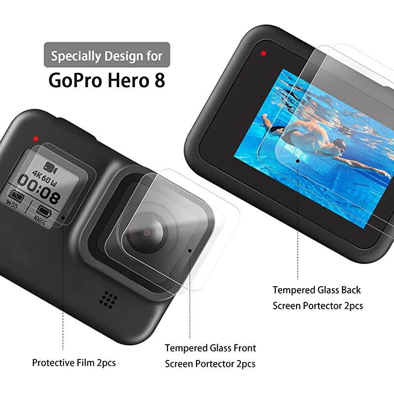 6pcs  Screen Protector for GoPro Hero 8 Black Tempered Glass Screen Protector + Tempered Glass Lens Protector +Small Display Film for Go Pro Hero8 Action Camera