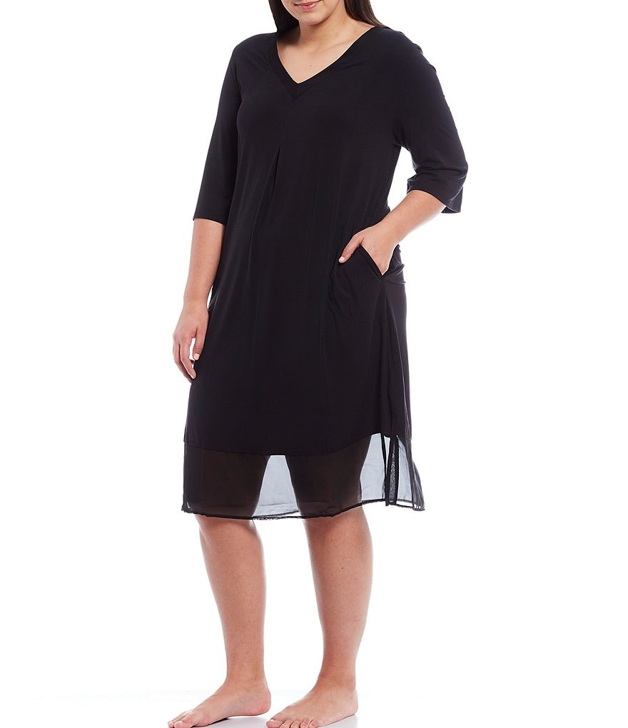 VAN WINKLE CO. Plus Solid Satin Maxi Chemise