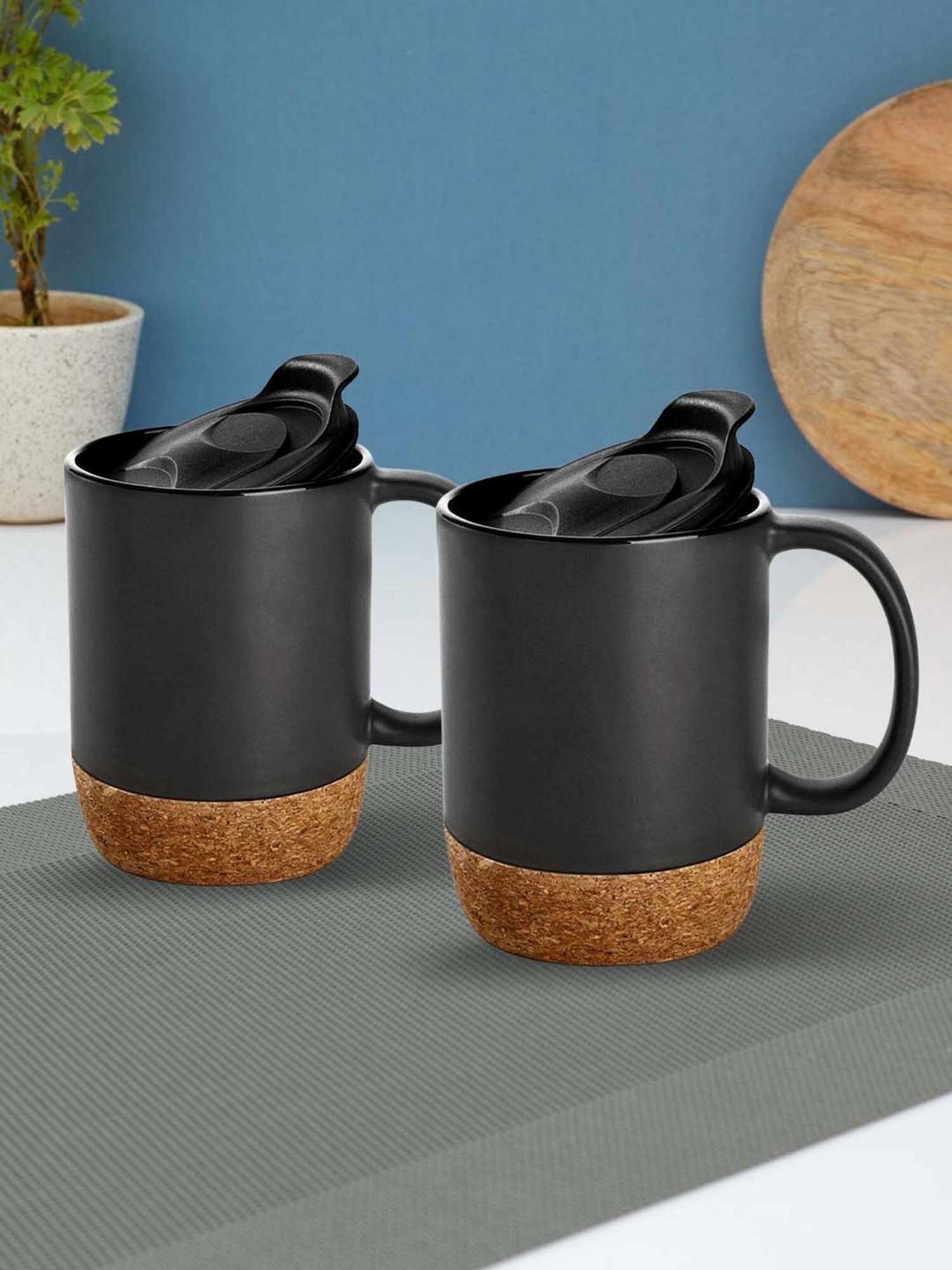 JCPL Black Ceramic 9 cm Milk Mug (0.44 L) - Set of 2