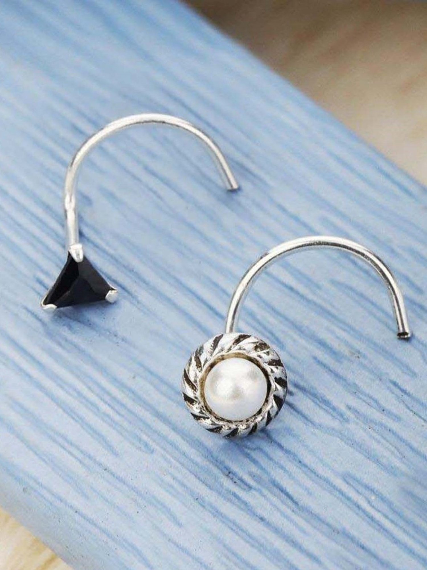 Zavya 92.5 Sterling Silver The Black & White Duo Nose Pin for Women - Set of 2