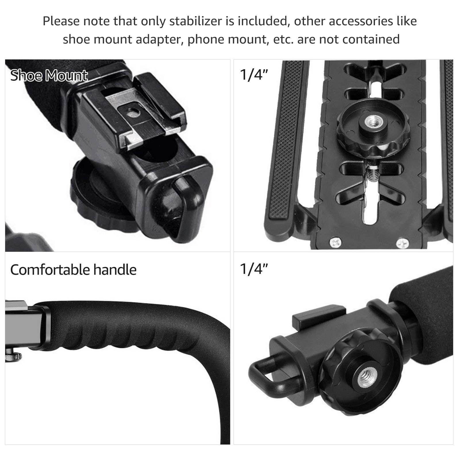 U-Grip Camcorder Stabilizer Handle DSLR Handheld Gimbal C-Shape Video Stabilizer with Flash Hot Shoe Mount Supports Up to 4.4lb for Smartphone and Camera